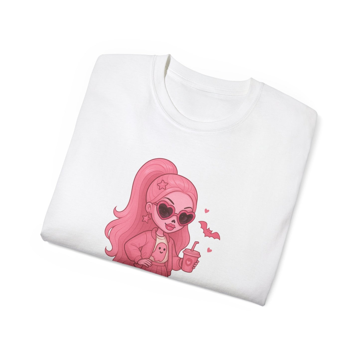 Cute Pink Cartoon Tee, Fun Graphic T-Shirt, Gift for Tween Girls, Summer Fashion, Casual Wear, Birthday Gift, Kawaii Style