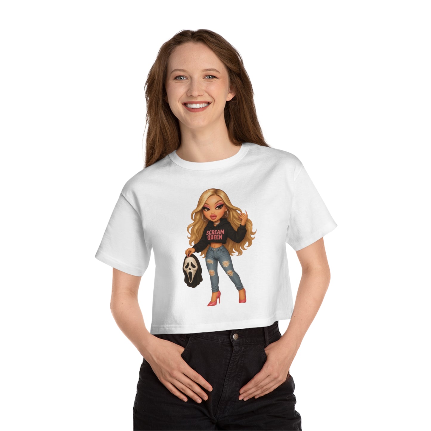 Fashionable Cropped Tee with Trendy Graphic, Perfect for Casual Outings, Gifts for Teenage Girls, Streetwear Essentials, Fun Party Top