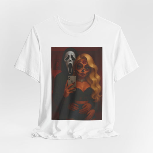 Spooky Couple Tee, Halloween Shirt, Horror Fan Gift, Unisex Graphic Tee, Scream Costume Top, Casual Wear