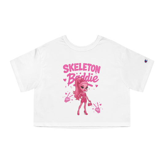 Skeleton Biddie Cropped T-Shirt, Cute Graphic Tee, Women's Fashion Top, Halloween Outfit, Casual Style, Gift for Friends