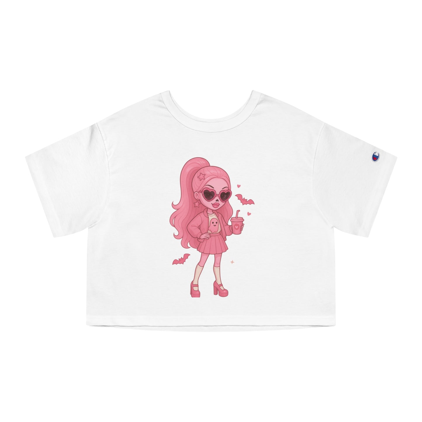 Chic Vintage-Inspired Cropped T-Shirt with Pink Girl Design, Graphic Tee for Summer, Casual Wear, Gift for Her, Trendy Fashion Top