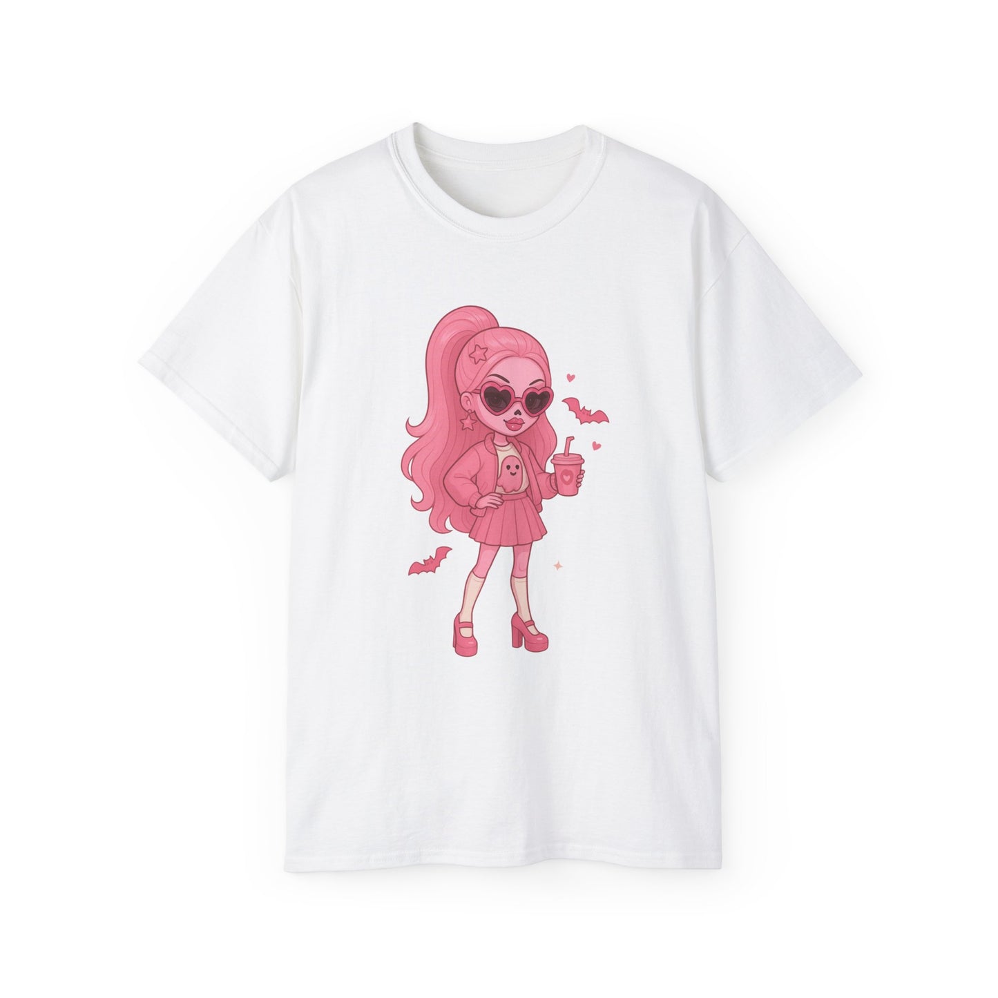 Cute Pink Cartoon Tee, Fun Graphic T-Shirt, Gift for Tween Girls, Summer Fashion, Casual Wear, Birthday Gift, Kawaii Style