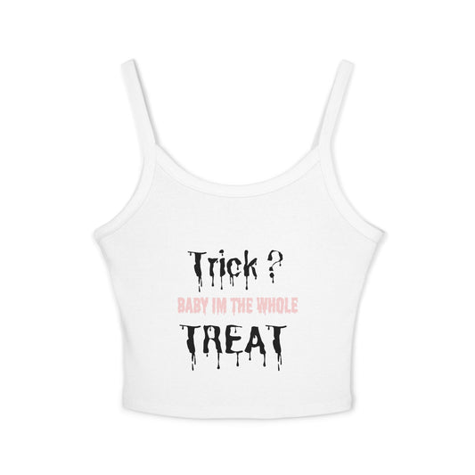Trick or Treat Spaghetti Strap Tank Top - Halloween Apparel, Cute Summer Top, Party Wear, Halloween Costume, Fun Graphic Shirt